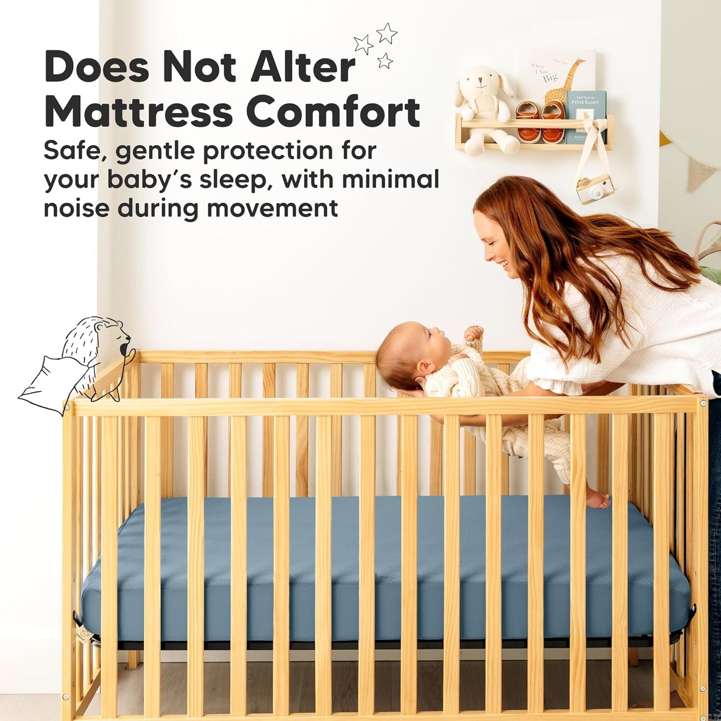2-Pack Waterproof Crib Mattress Protector Cover Fitted - Quiet Baby Crib Mattress Pad Sheets, 52" x 28" Soft Quilted Cotton Baby Sheet, Machine Washable, Easy Fit, Durable (Soft White/Mavy)
