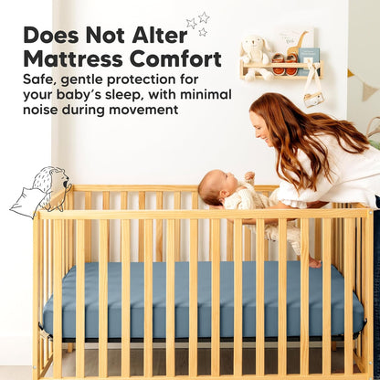 2-Pack Waterproof Crib Mattress Protector Cover Fitted - Quiet Baby Crib Mattress Pad Sheets, 52" x 28" Soft Quilted Cotton Baby Sheet, Machine Washable, Easy Fit, Durable (Soft White/Mavy)