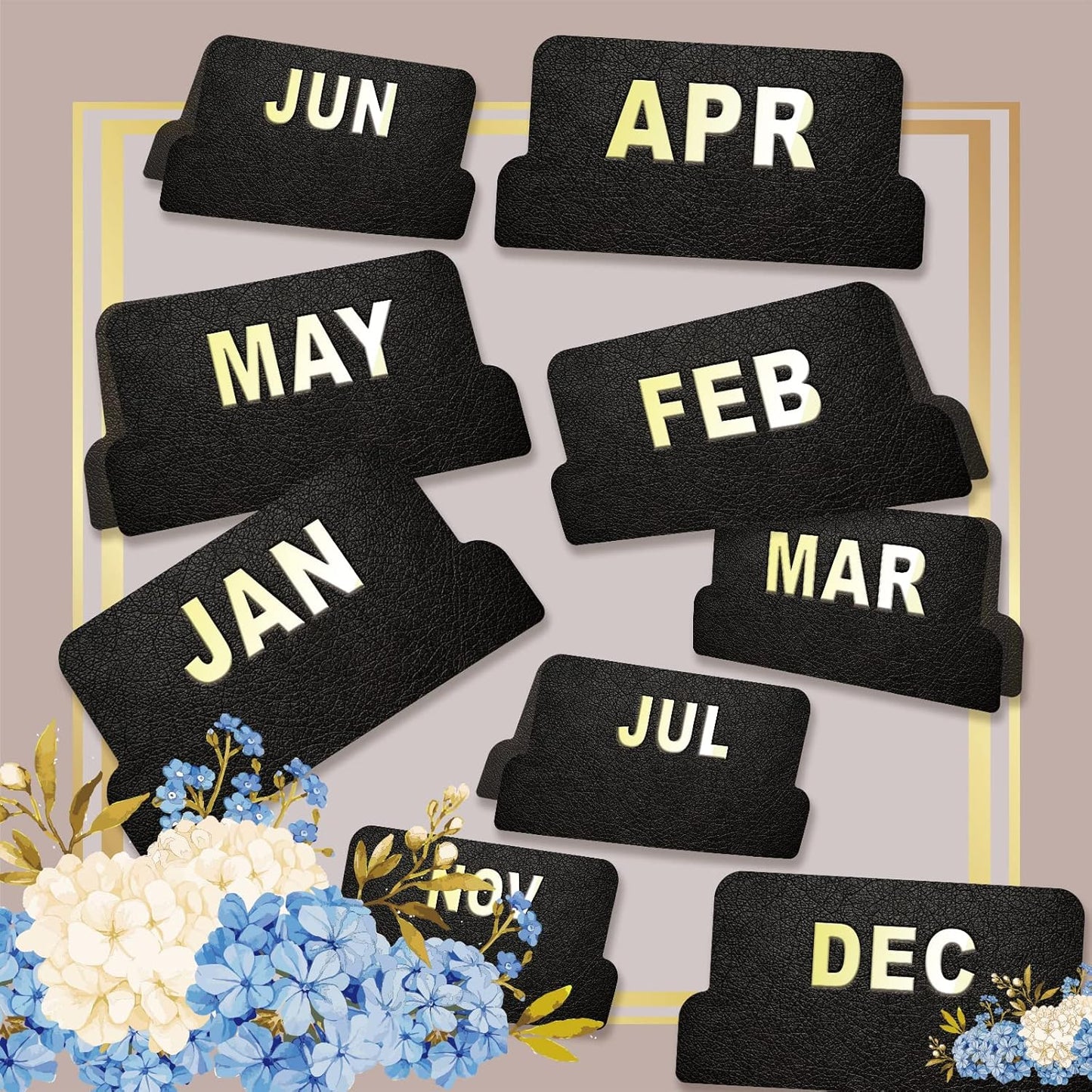 UPAFEXXI-Laminated Planner Monthly Tabs(72 Stickers in Total,24 month,24 Subject,24 Blank) Calendar Monthly Label Stickers for Planners, Subject Label Adhesive Tabs for Folders, Pages(Floral)