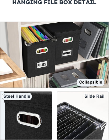 Oterri File Organizer Box with Lid, Hanging Filing File Box with Mesh Pocket, Document Organizer Box for Letter Files, Portable Storage Box with Smooth Sliding Rail for Office&Home (1 PCS, Beige)