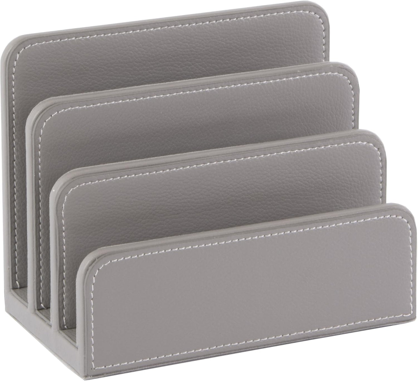 OSCO Black Faux Leather Letter Holder | Mail Sorter | Post Rack | Envelope Organiser | Document Stand | Desk File Storage | Display Slots | H14 x W17.5 D10 cm |