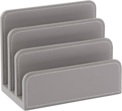 OSCO Black Faux Leather Letter Holder | Mail Sorter | Post Rack | Envelope Organiser | Document Stand | Desk File Storage | Display Slots | H14 x W17.5 D10 cm |