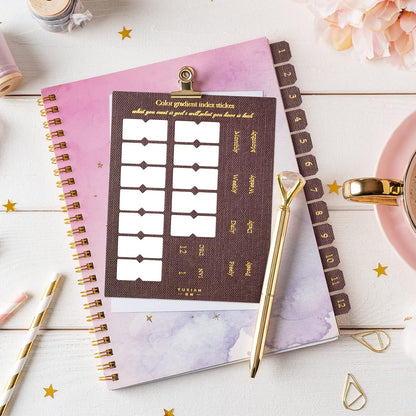 OIIKI 180pcs Planner Monthly Tabs, Self-Adhesive Index Tabs Stickers, Gradient Sticky Page Markers Labels for Document Notebooks Books Project Binders Office- 5 Colors(D Style)