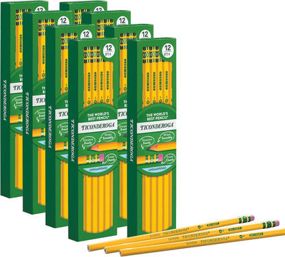 Ticonderoga Wood-Cased Pencils, Pre-Sharpened, 2 HB Soft, Yellow, 12 Count
