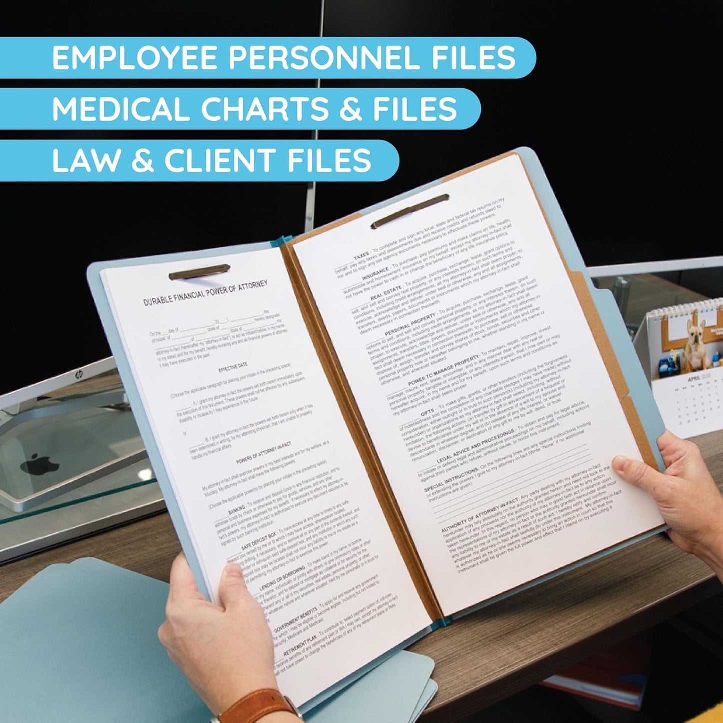 30 Legal Size Classification Folders, 2 Divider 2 Inch Tyvek Expansions, Durable 2 Prongs Designed to Organize Standard Law Client Files, Office Reports, 30 Legal Folders, Light Blue