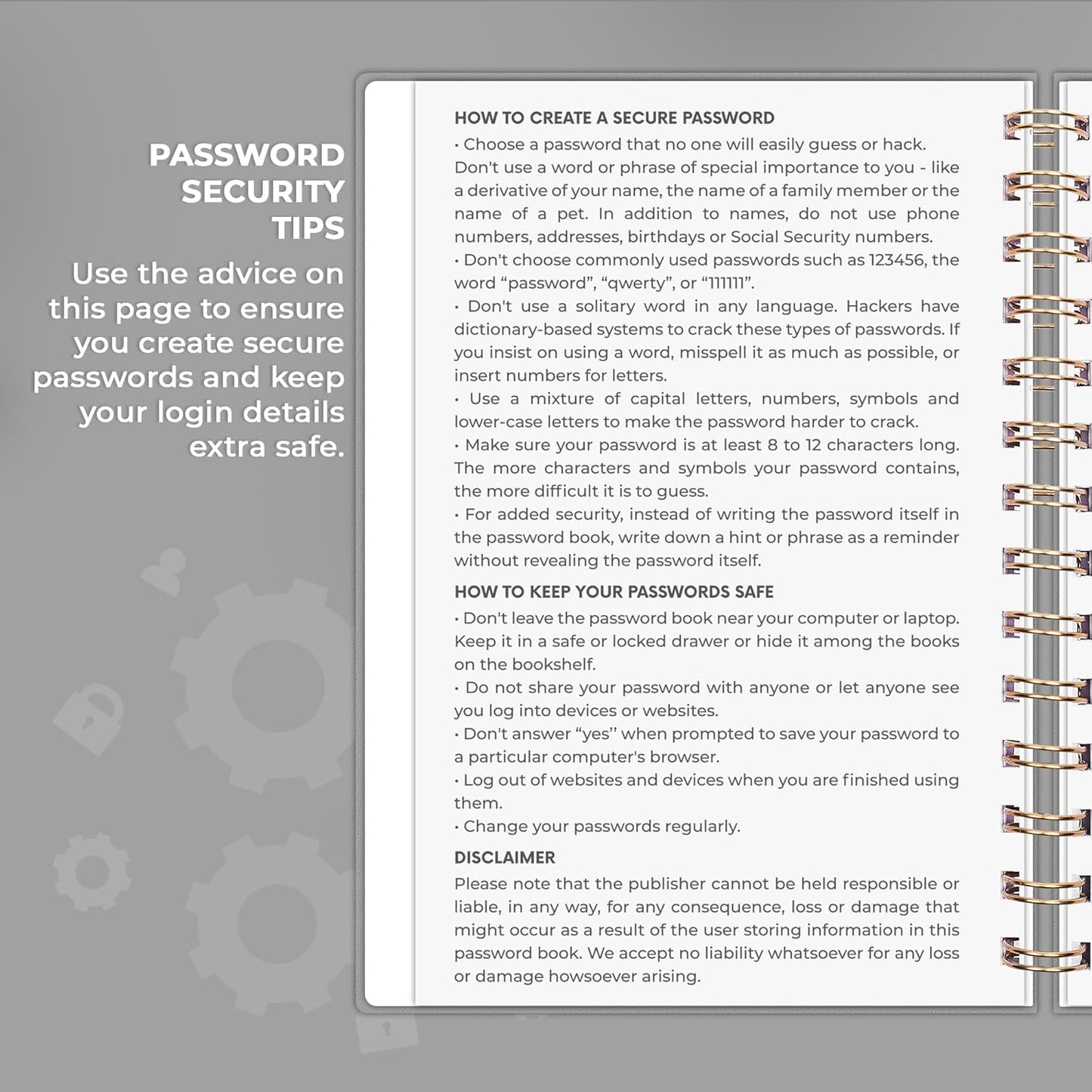 Clever Fox Password Book Spiral – Internet Address & Password Organizer with Laminated Alphabetical Tabs – Password Keeper Journal – Hardcover, Medium Size, 6.1x7.7” (Mystic Blue)