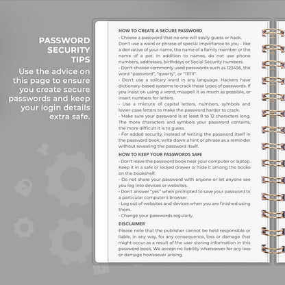 Clever Fox Password Book Spiral – Internet Address & Password Organizer with Laminated Alphabetical Tabs – Password Keeper Journal – Hardcover, Medium Size, 6.1x7.7” (Mystic Blue)