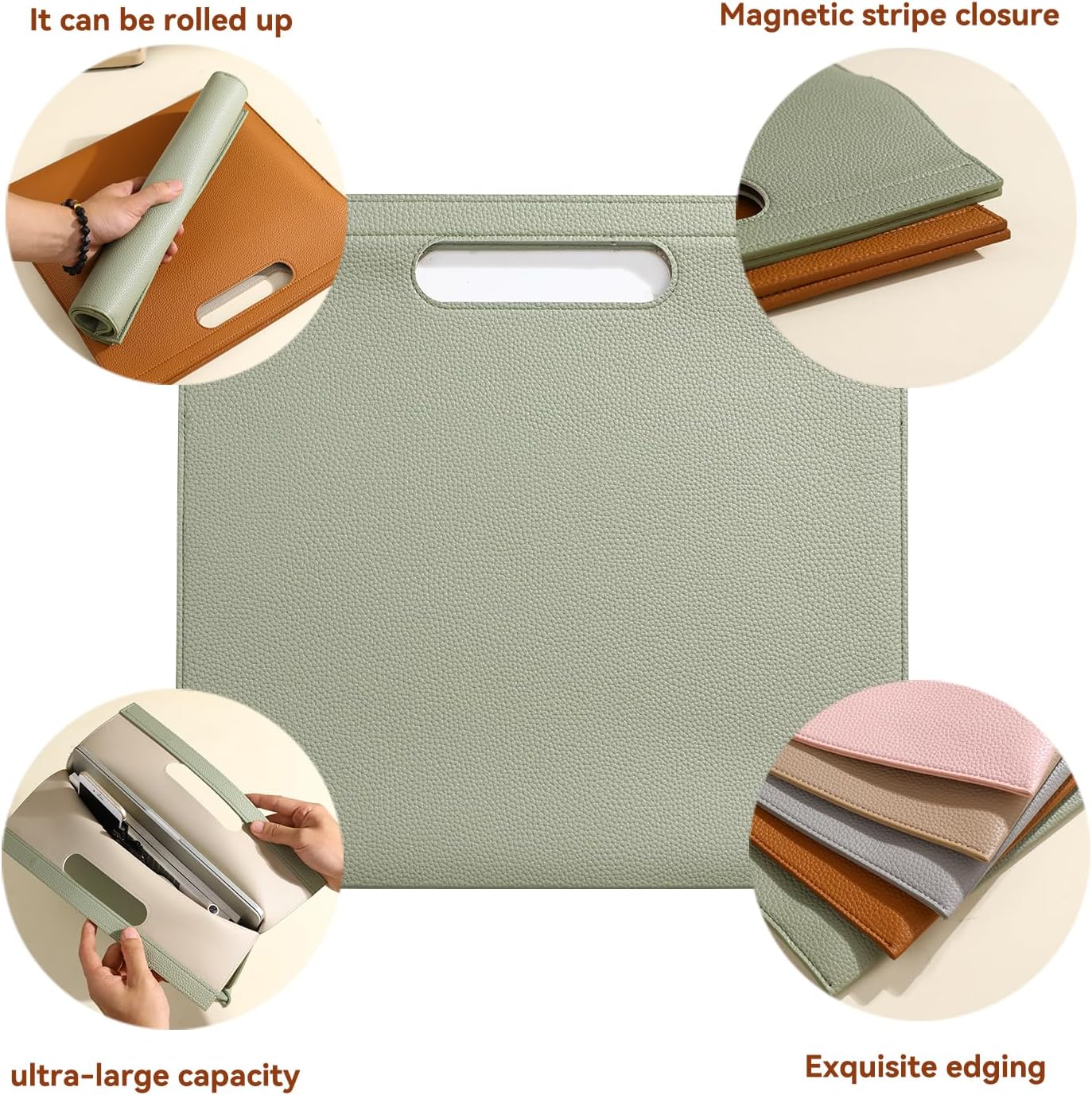 Premium PU Leather Waterproof File Folder & File Jackets & File Pockets Easy to Clean Document Organizer, Multi-Color Options, 13.34x12.56in, Ideal for Students & Professionals(Brown)