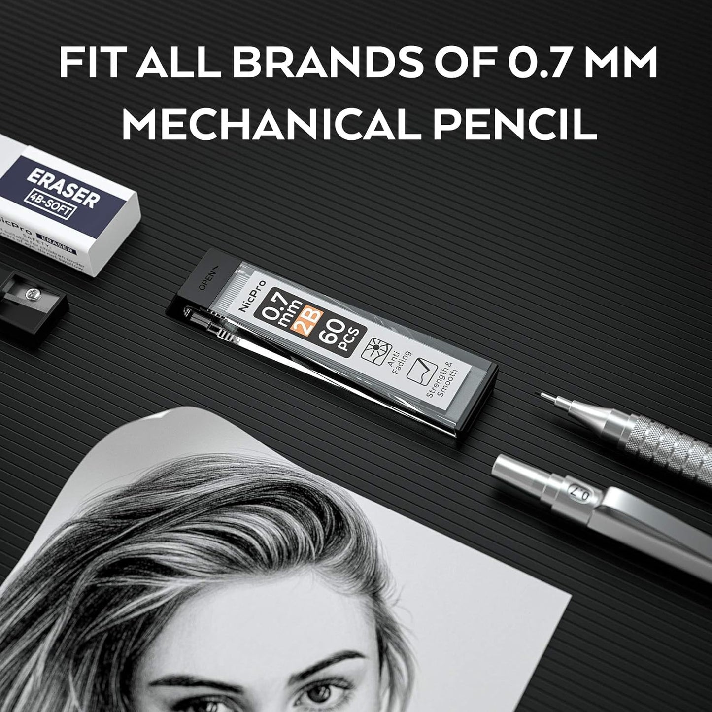 Nicpro 600 PCS Lead Refills 0.5mm HB #2 Break Resistant Mechanical Pencil Refills 0.5 mm, 60 Pack Per Tube, 10 Tubes