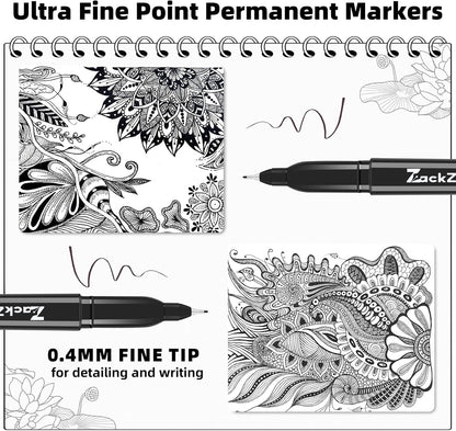 Ultra Fine Point Permanent Black Marker, 18 pack Permanent Markers, Permanent Markers Ultra Fine Tip 0.4 mm Tip, Waterproof & Fade-Proof Ink, Quick Drying, Writing on Paper, Plastic, Metal, Glas