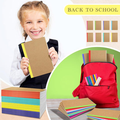 Handepo 100 Pack A5 Composition Notebooks 72 Pages/36 Sheets Ruled Lined Composition Kraft Notebooks Bulk Soft Cover Journals Travel Memo for Students Classroom Office Supplies(a5, Colourful)