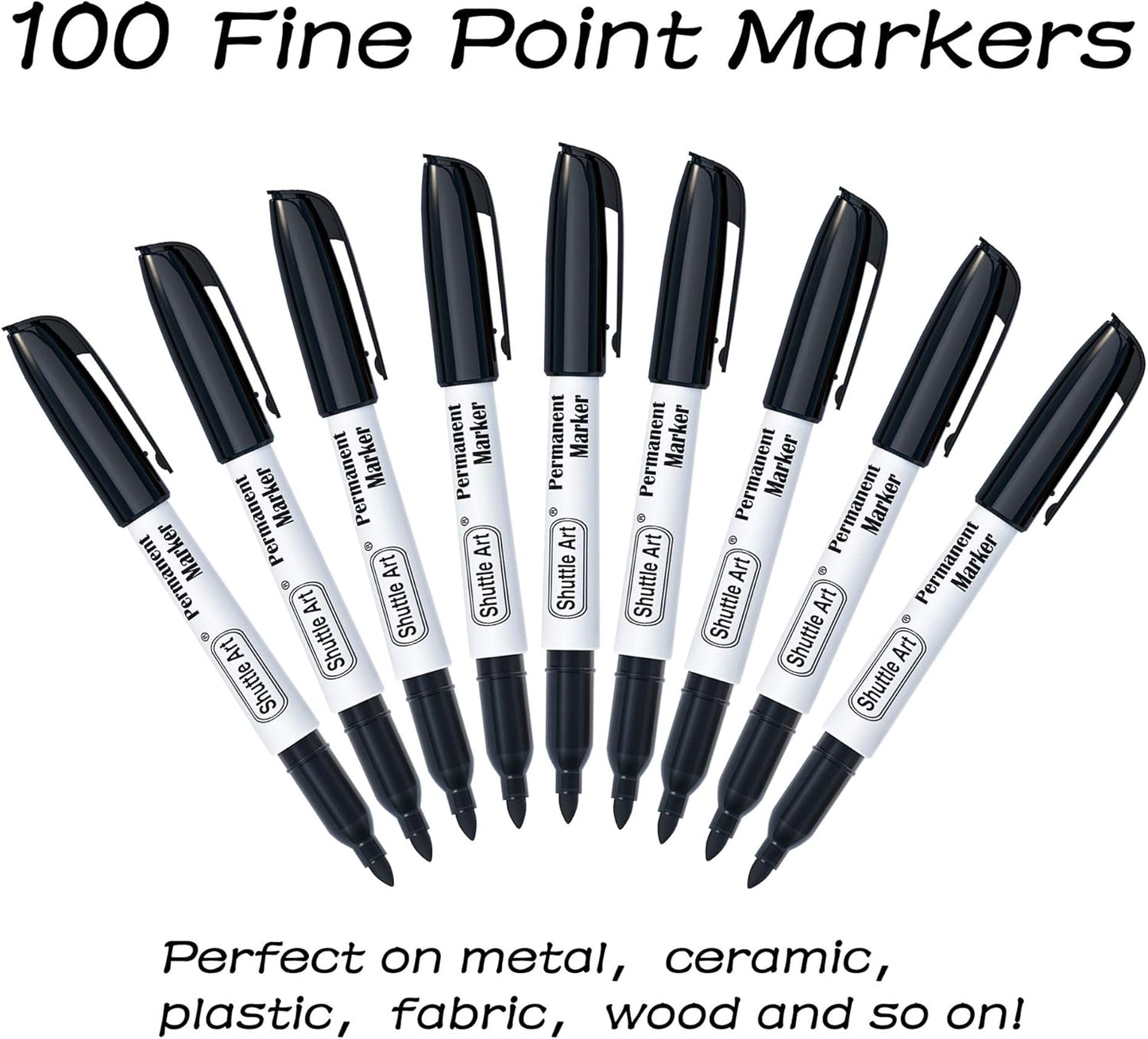 Shuttle Art Permanent Markers, 30 Pack Black Permanent Marker set, Fine Point, Works on Plastic, Wood, Stone, Metal and Glass for Doodling, Marking