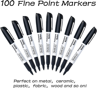 Shuttle Art Permanent Markers, 30 Pack Black Permanent Marker set, Fine Point, Works on Plastic, Wood, Stone, Metal and Glass for Doodling, Marking