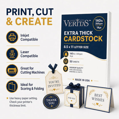 Veritas White Cardstock 8.5 x 11”, 110LB Index/199GSM Heavyweight Card Stock, 100 Sheets, Thick Cardstock Printer Paper for Copy, Printing, Art Projects, Invitations, Made In USA