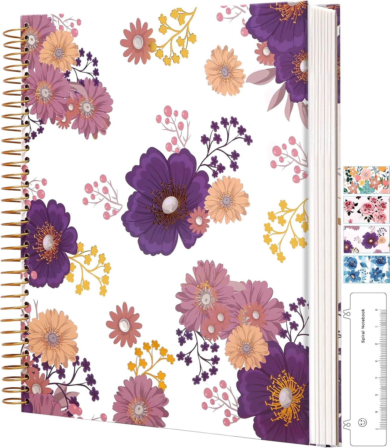 CAGIE Spiral Notebook Journal 8.5 x 11 Hardcover Notebooks College Ruled with Large Pockets Aesthetic Floral Note Book Spiral Bound Notebooks for Work Note Taking Women Writing School, 200 Pages
