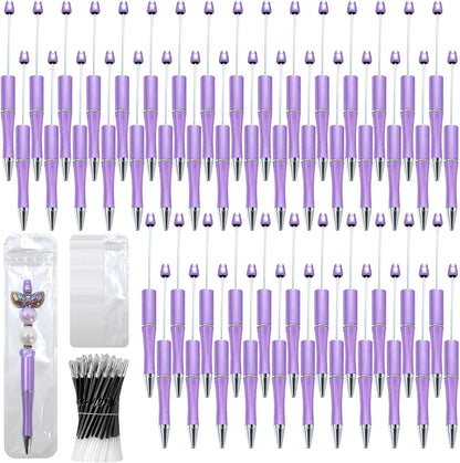 150 Pieces DIY Beadable Pen Kit – 50 Plastic Ballpoint Pens with Refills & Bags, Beads Not Included – School Supplies, Office Accessories & Craft Gifts for Students & Teachers (Multicolor)