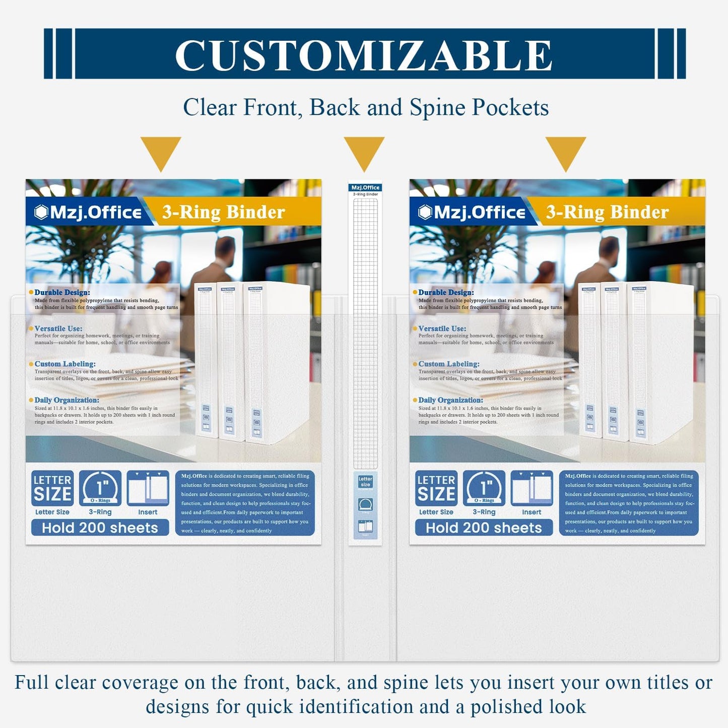 3 Ring Binder 1 inch, 2 Pack 1 Binders 3 Ring with Clear View Front Pocket, Holds 200 Sheets, Round Rings for US Letter Paper, School & Office Supplies.