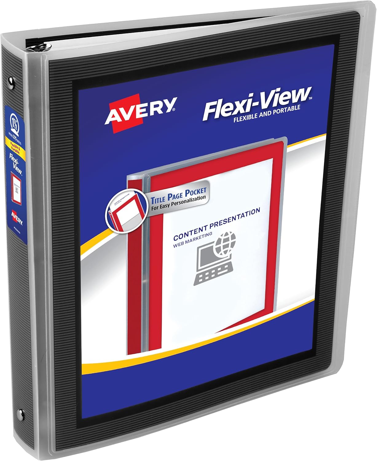 Avery Flexi-View 3 Ring Binder, 1.5 Inch Round Rings, 1 Black Binder (17637)