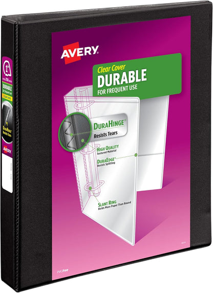 Avery Durable View 3 Ring Binder, 3 Inch Slant Rings, 635 Sheet Capacity, Black, Holds 8.5 x 11 Paper, 3.5" Wide Spine, DuraHinge for Organizing Reports & Projects (17041)