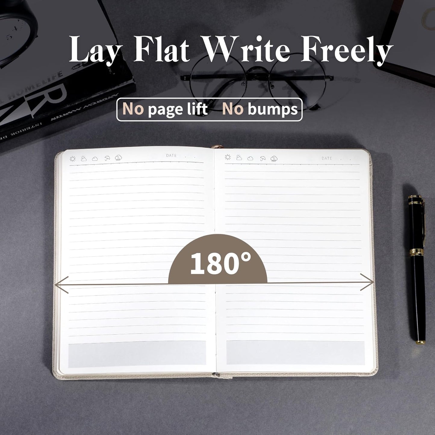 CAGIE Lined Journal for Men Women, Tree Growth Ring Leather Bound Journal Notebook, 256 Pages 100 GSM Journals for Writing, A5 Hardcover Journaling Notebooks for Work, Note Taking