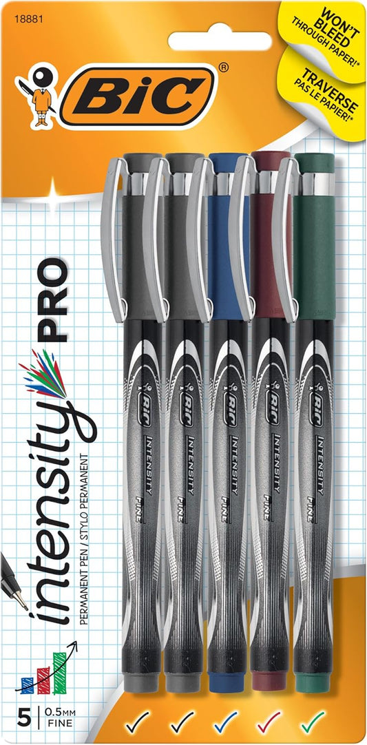 BIC Intensity Fineliner Pro Marker Pen, Fine Tip (0.5mm), Assorted Colors, Smooth & Precision Writing, 5-Count