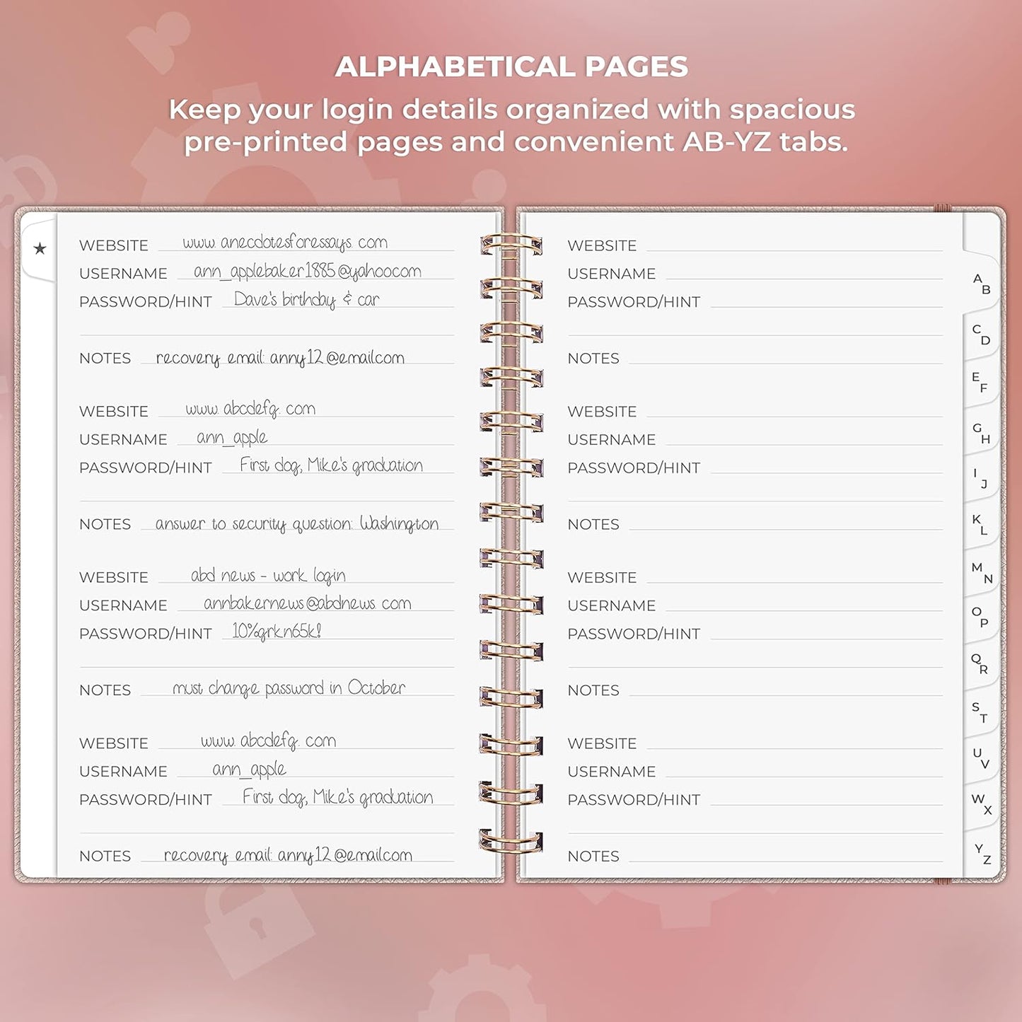 Clever Fox Password Book Spiral – Internet Address & Password Organizer with Laminated Alphabetical Tabs – Password Keeper Journal – Hardcover, Medium Size, 6.1x7.7” (Mystic Blue)