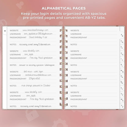 Clever Fox Password Book Spiral – Internet Address & Password Organizer with Laminated Alphabetical Tabs – Password Keeper Journal – Hardcover, Medium Size, 6.1x7.7” (Mystic Blue)