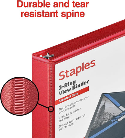 Staples Standard 2-Inch 3-Ring View Binder, Holds Up to 450 Sheets, Orange, Durable Binder for Office & School