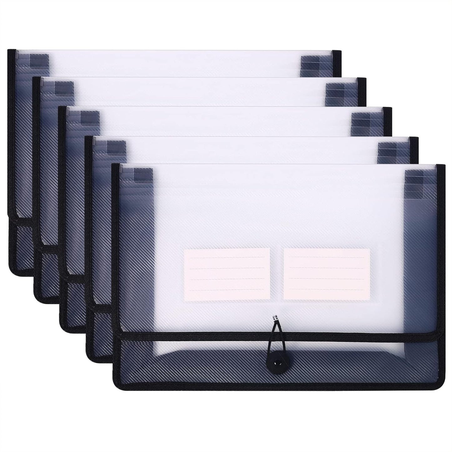 Eco-Friendly Plastic File Folders, Expanding Poly File Wallet, Transparent Expandable Envelope Organizer Document Folder with Elastic Band and Button Closure, with Small Two Pockets, 5 Colors