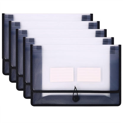 Eco-Friendly Plastic File Folders, Expanding Poly File Wallet, Transparent Expandable Envelope Organizer Document Folder with Elastic Band and Button Closure, with Small Two Pockets, 5 Colors