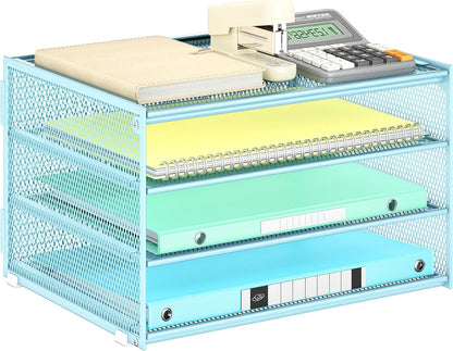 Lavatino 3-Tier Letter Tray Desk Organizer, Mesh Metal Paper File Tray Organizer for Desk, Office Supplies & Home Organization, Fits A4 Paper, Mail, Magazines & Office Accessories (Black with Handle)