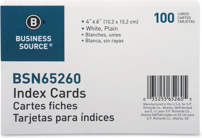 Business Source Plain Index Cards, White, 5 X 8