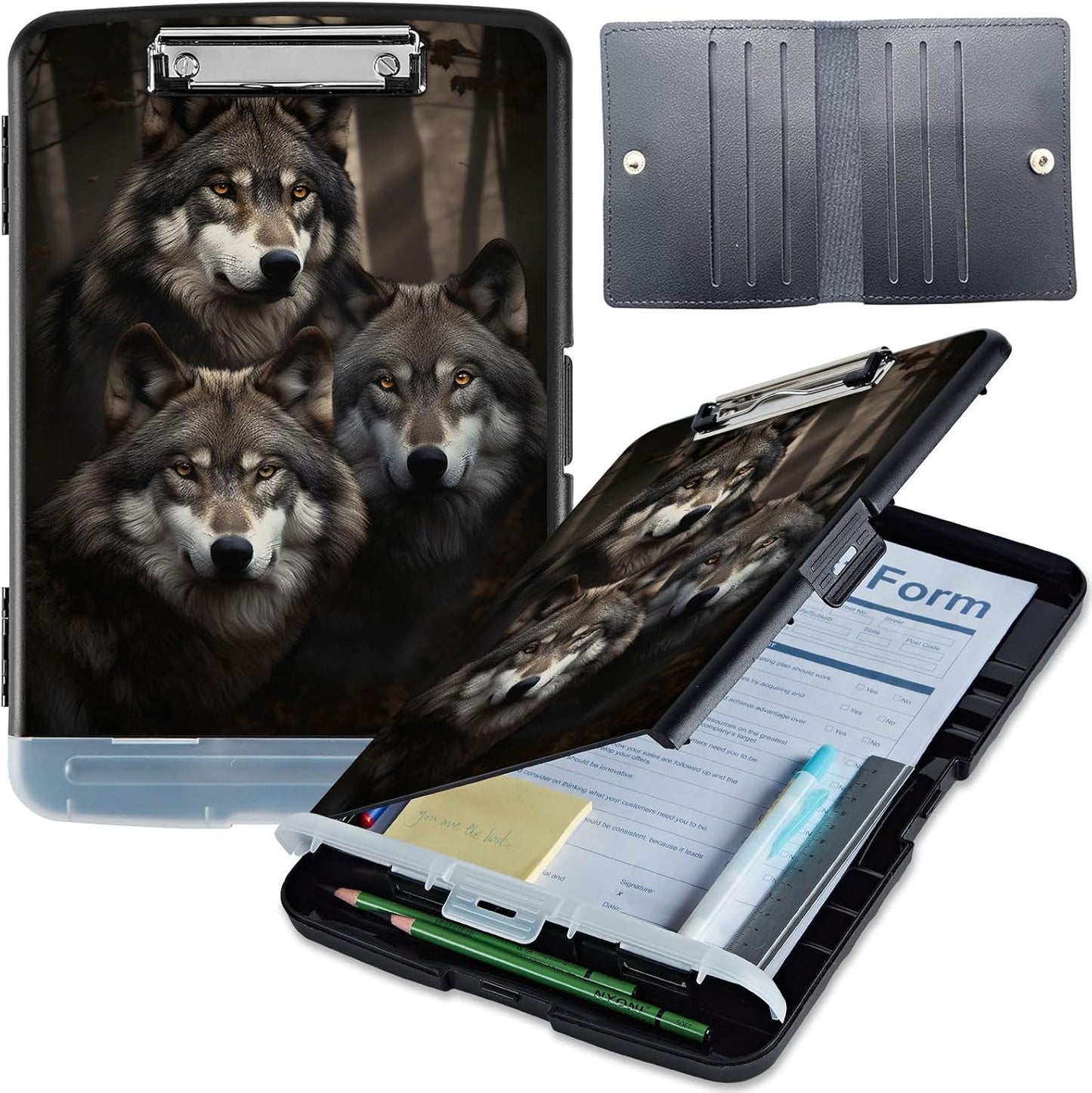 Clipboard with Storage, Heavy-Duty Side-Opening Folder with Pen Holder, Durable Plastic Nursing Clipboard for Nurses, Teachers, and Sales, Cow Prints 02