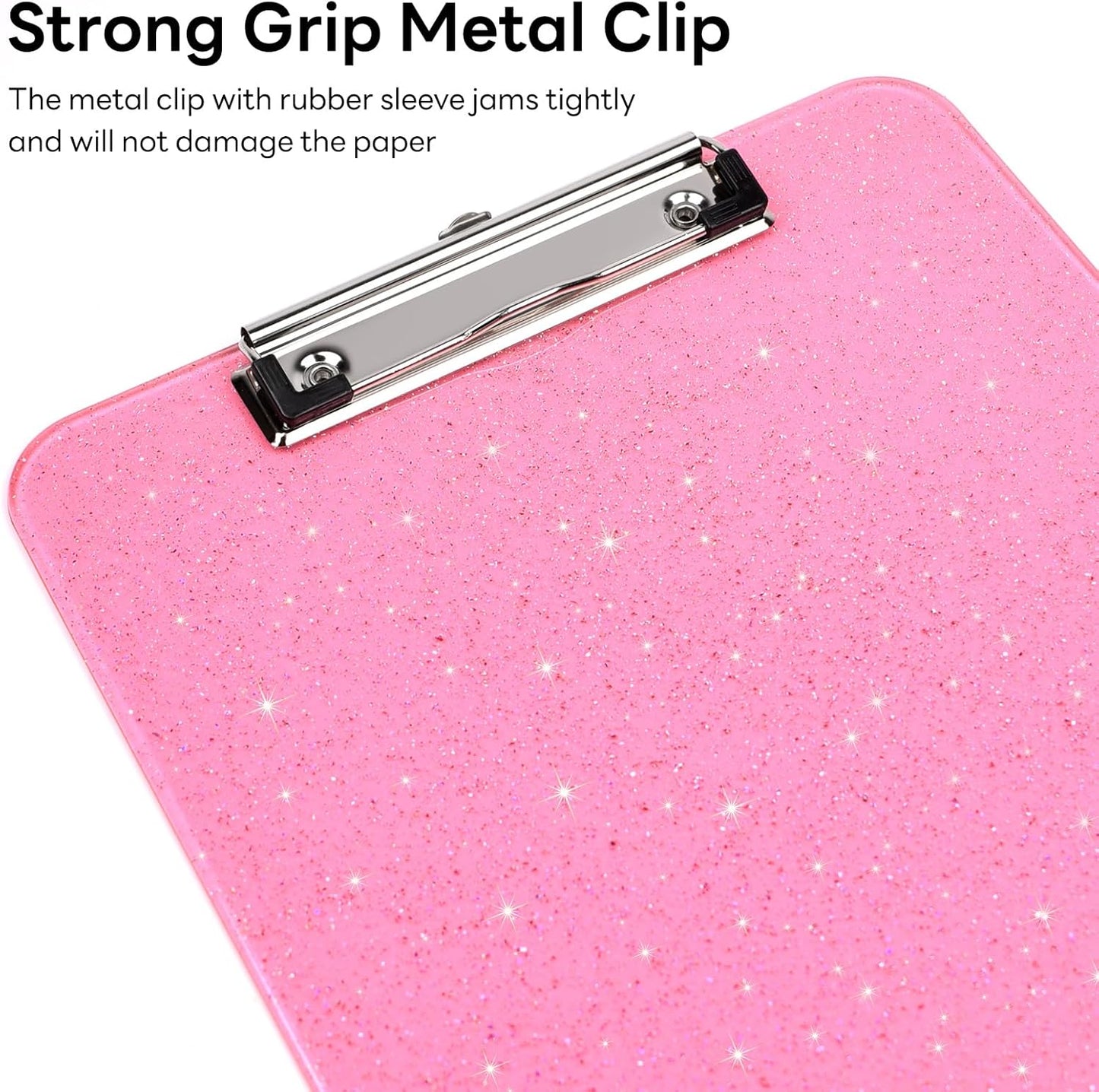 A4 Plastic Glitter Clipboard, Sparkly Pink 12.5 x 9 Letter Size for Classroom, Students, Teacher, Nurse, 8.5 x 11 Clip Board with Low Profile Clip, Office & School Supplies