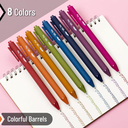 Mr. Pen- Retractable Gel Pens, 8 Pack, Unique Vintage Color Ink, Fine Point 0.7mm, Fast Dry, Smooth Writing, Cute Pens for Drawing, Writing Planner and School Supplies