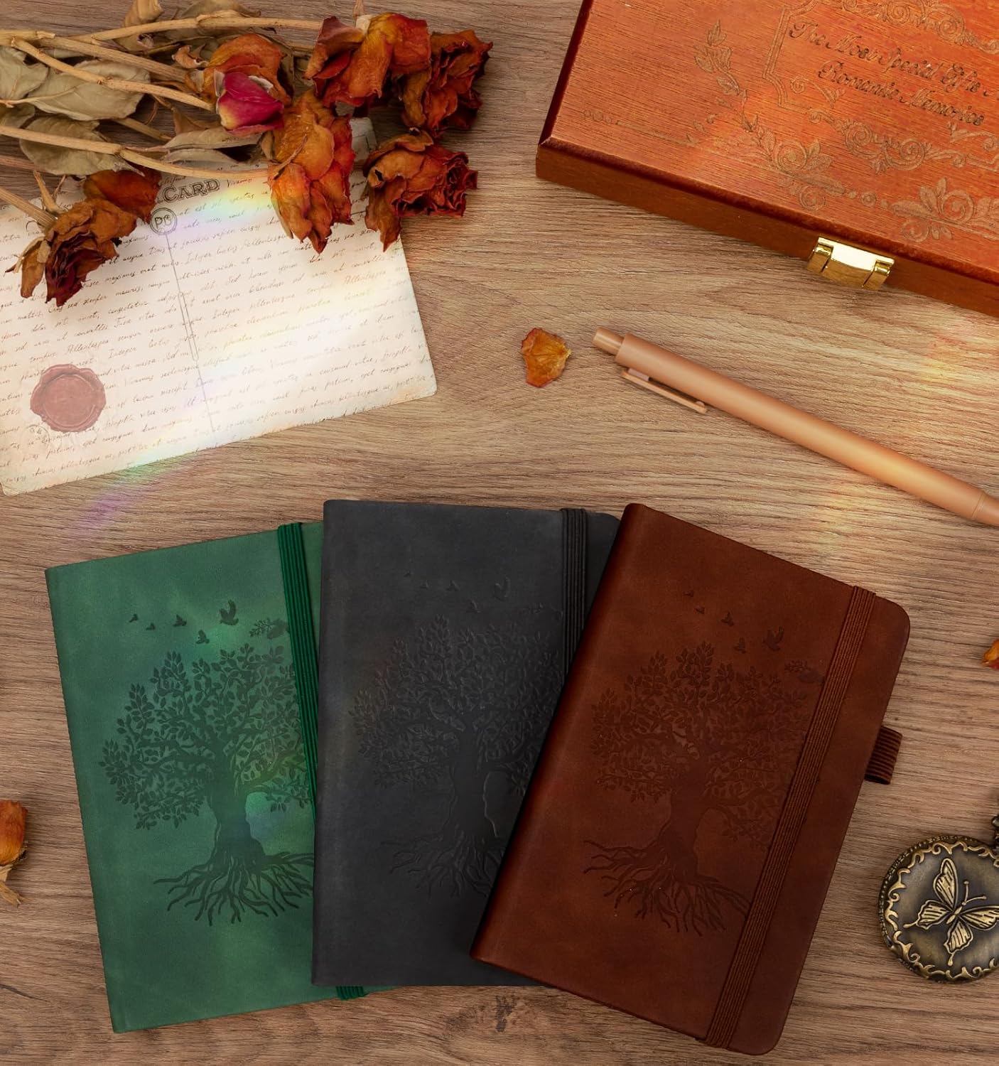 3 Pack Pocket Journaling Notebooks, A6 Small Notebook For Note Taking Journaling Notebooks Journals For Writing Mini Note Pads With Pen Holder 120 Pages 100 GSM Thick Paper(Nude, Brown, Forest Green)