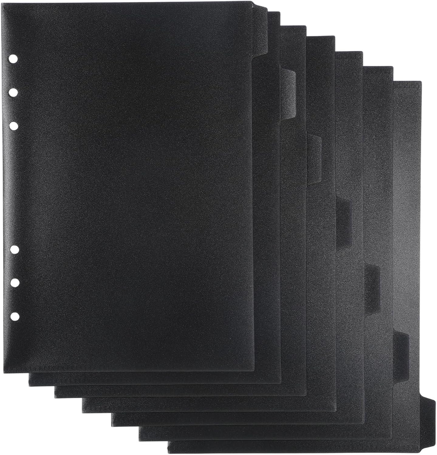 Thinp A5 6 Ring Binder Dividers with Tabs, 7-Pack Plastic A5 Tab Dividers Black Binder Index Divider Insertable Planner Inserts 6 Hole for Notebooks and Binders (Black)