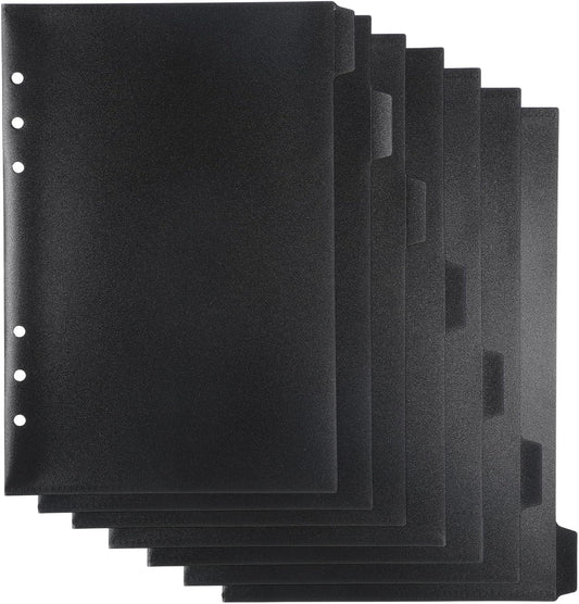 Thinp A5 6 Ring Binder Dividers with Tabs, 7-Pack Plastic A5 Tab Dividers Black Binder Index Divider Insertable Planner Inserts 6 Hole for Notebooks and Binders (Black)