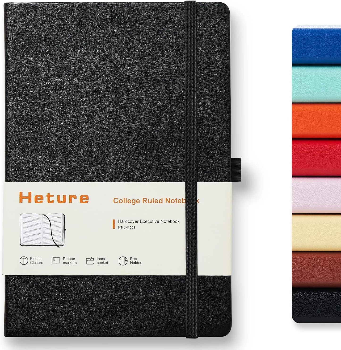 Heture 8 Pack Lined Journal Notebooks,A5 Hardcover Notebooks, 5.5 x 8.3 inch, 100GSM, 160 Pages, Classic College Ruled Notebooks for Writing/Work/Travel/College (Black)
