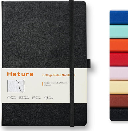 Heture 8 Pack Lined Journal Notebooks,A5 Hardcover Notebooks, 5.5 x 8.3 inch, 100GSM, 160 Pages, Classic College Ruled Notebooks for Writing/Work/Travel/College (Black)