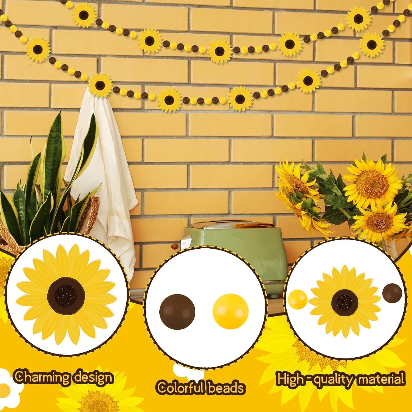 8.2 Ft Pencil Wooden Garland Graduation Yellow Pencil Banners with Cute Beads Hanging Ornaments for Kindergarten Classroom Office Home First Day of School Party Decor