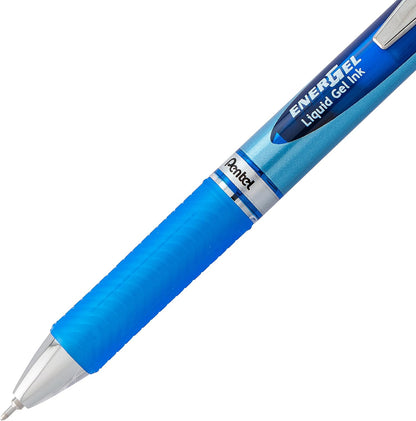Pentel® EnerGel™ Deluxe RTX Retractable Liquid Gel Pens, Fine Point, 0.5 mm, 54% Recycled, Blue Barrel, Black Ink, Pack Of 12 Pens