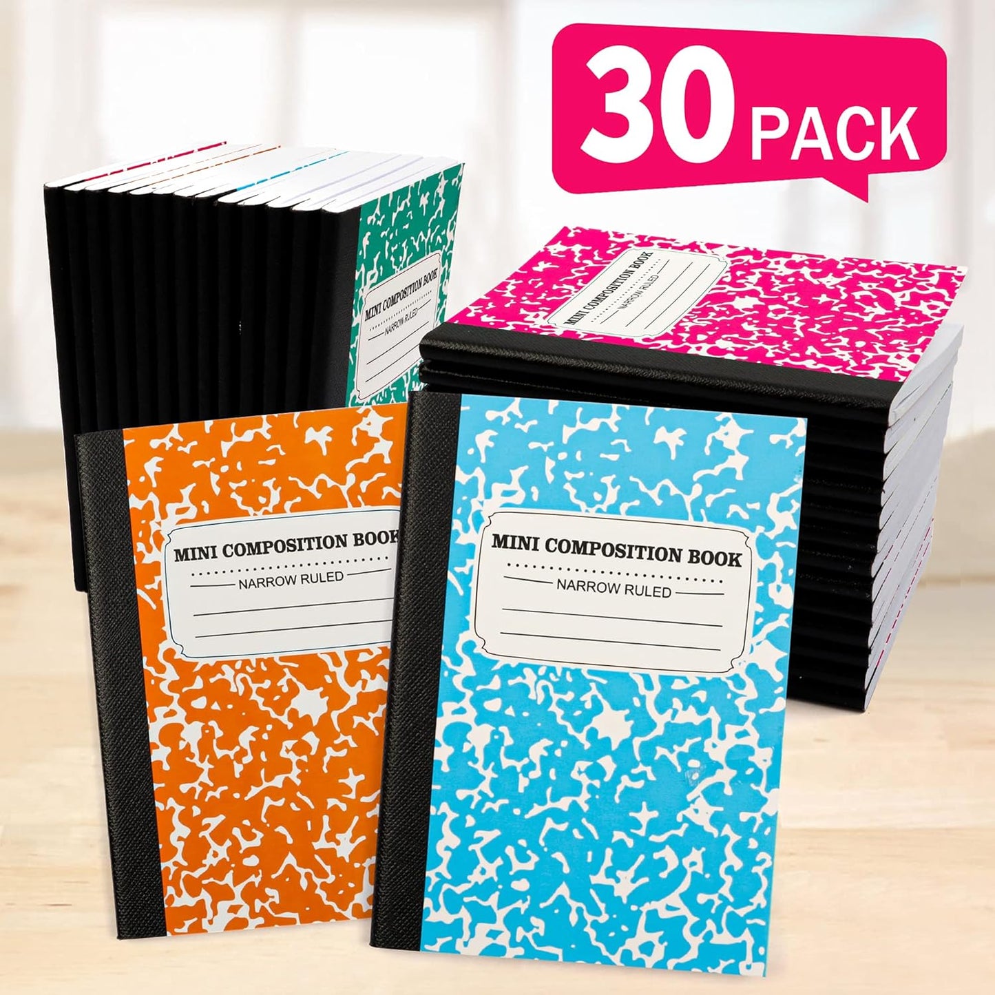 feela Composition Notebook, Mini Sized 30 Pack 5 Colors Narrow Ruled Mini Composition Books Bulk, Small Pocket Marble Cute Journal Notebooks for Kids School Home Office, Pocket Sized 4.5 x 3.25 in