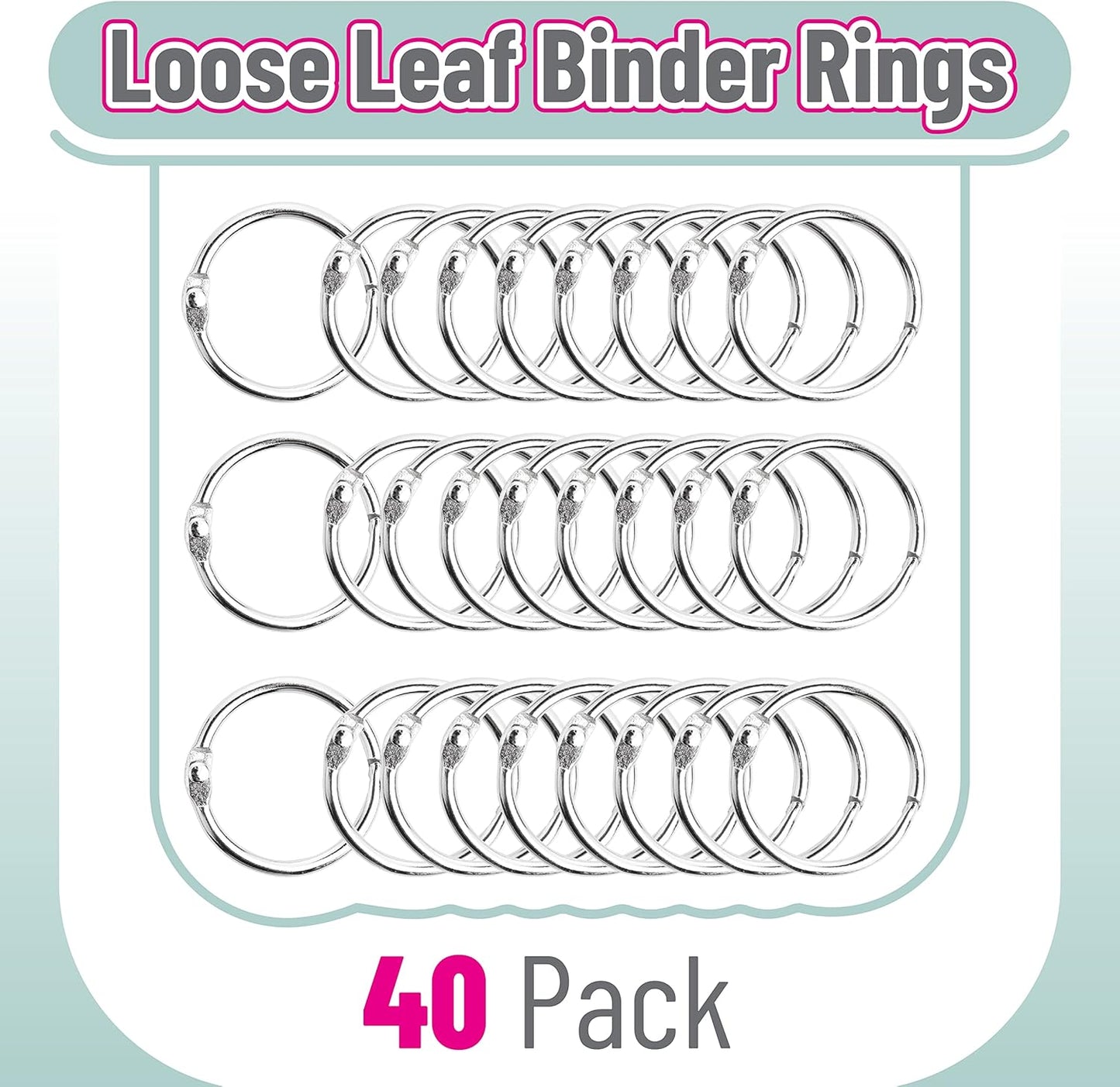 Mr. Pen- Loose Leaf Binder Book Rings, 5 Assorted Sizes (0.6", 1", 1.2", 1.5",2"), 36 Pack, Metal Binder Rings for Index Cards, Keychains, School, Home, Office, Silver