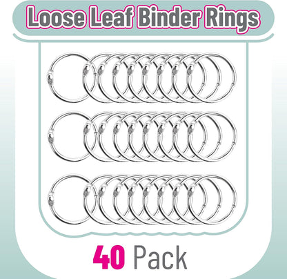 Mr. Pen- Loose Leaf Binder Book Rings, 5 Assorted Sizes (0.6", 1", 1.2", 1.5",2"), 36 Pack, Metal Binder Rings for Index Cards, Keychains, School, Home, Office, Silver