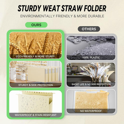 XINGIA Extra Capacity Wheat Straw Hanging File Folders Legal Size,2 Inch Expandable Plastic Hanging File Organizer,12 Pack Heavy Duty Hang Folders for Filing Cabinet,Bulky Files(Morandi Green)