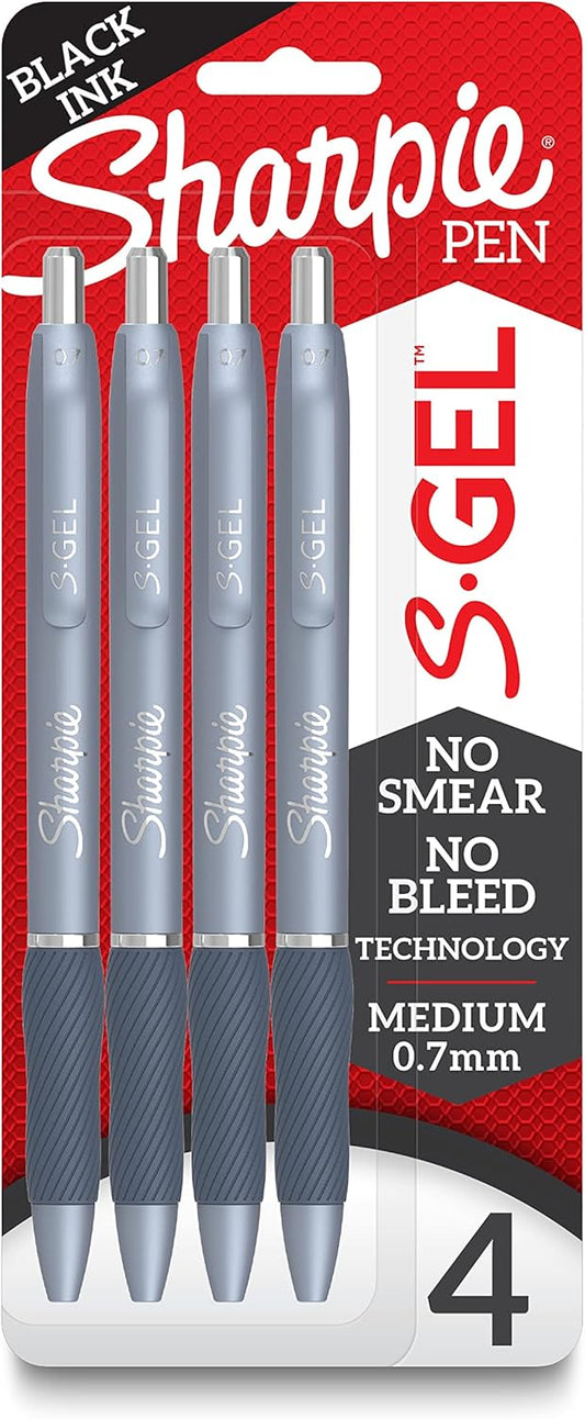 Sharpie S-Gel Gel Pens, Green Barrel, Black Ink, Medium Point (0.7mm), 4 Count - For Home, Office, College, Journaling, Drawing, Note-Taking, Writing
