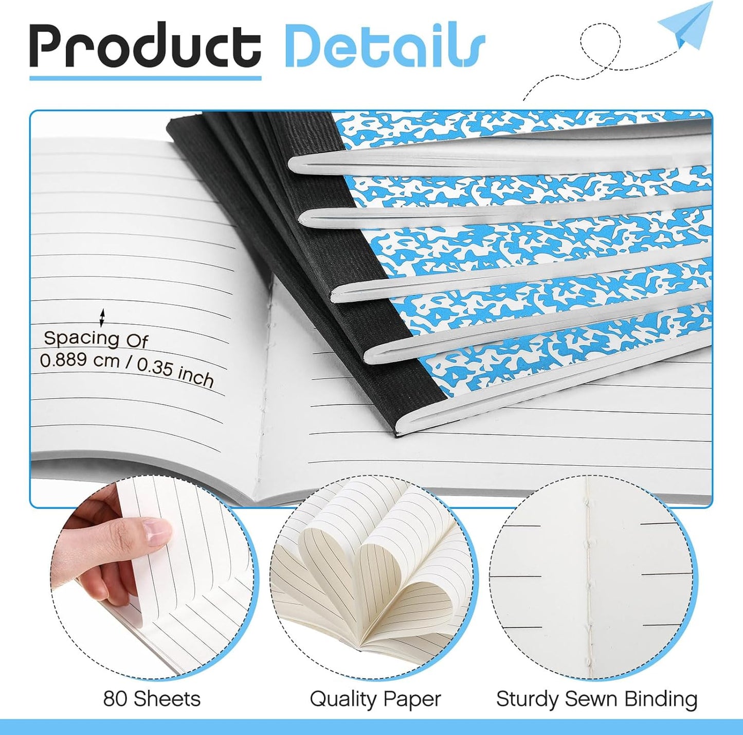 Fainne 20 Pieces Composition Notebooks 80 Pages Half Size Wide Ruled 4-7/8 x 7-1/2" Composition Books 11/32" Spacing Assorted Primary Covers Bulk(Green,Snowflake)