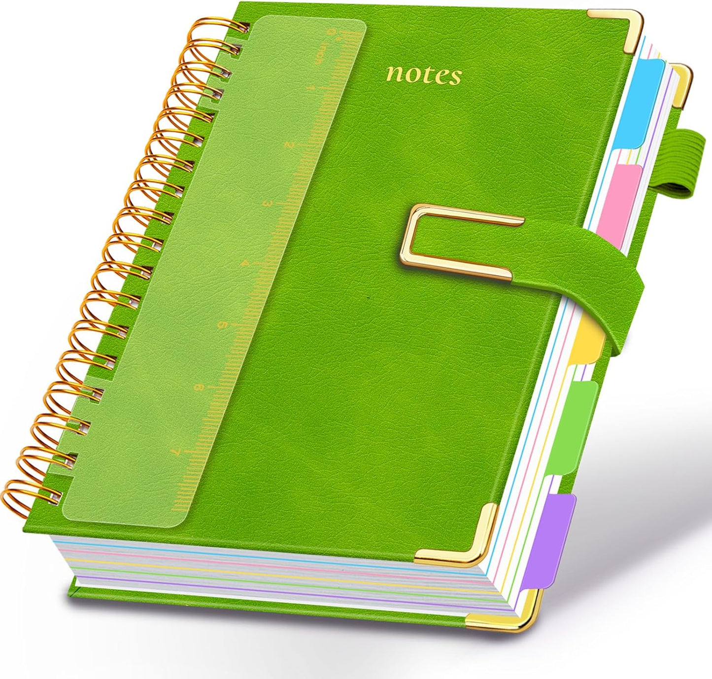 Hardcover Spiral Notebook College Ruled, 8"x10" Leather Journal Notebook with Magnetic Closure, 300 Pages 5 Subject Notebook with Dividers Tabs Journal for Women Men, Work, School(Rose Red)