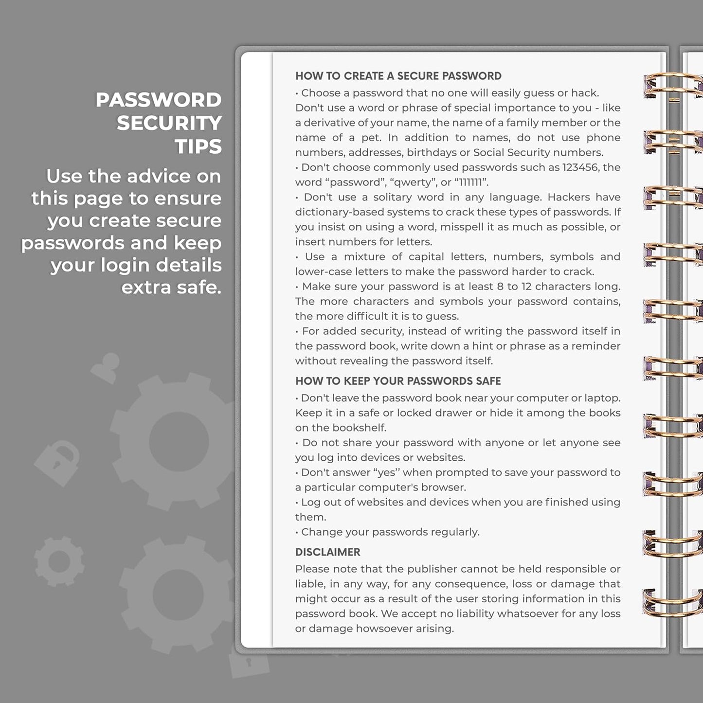 Clever Fox Password Book Spiral – Internet Address & Password Organizer with Laminated Alphabetical Tabs – Password Keeper Journal – Hardcover, Medium Size, 6.1x7.7” (Mystic Blue)